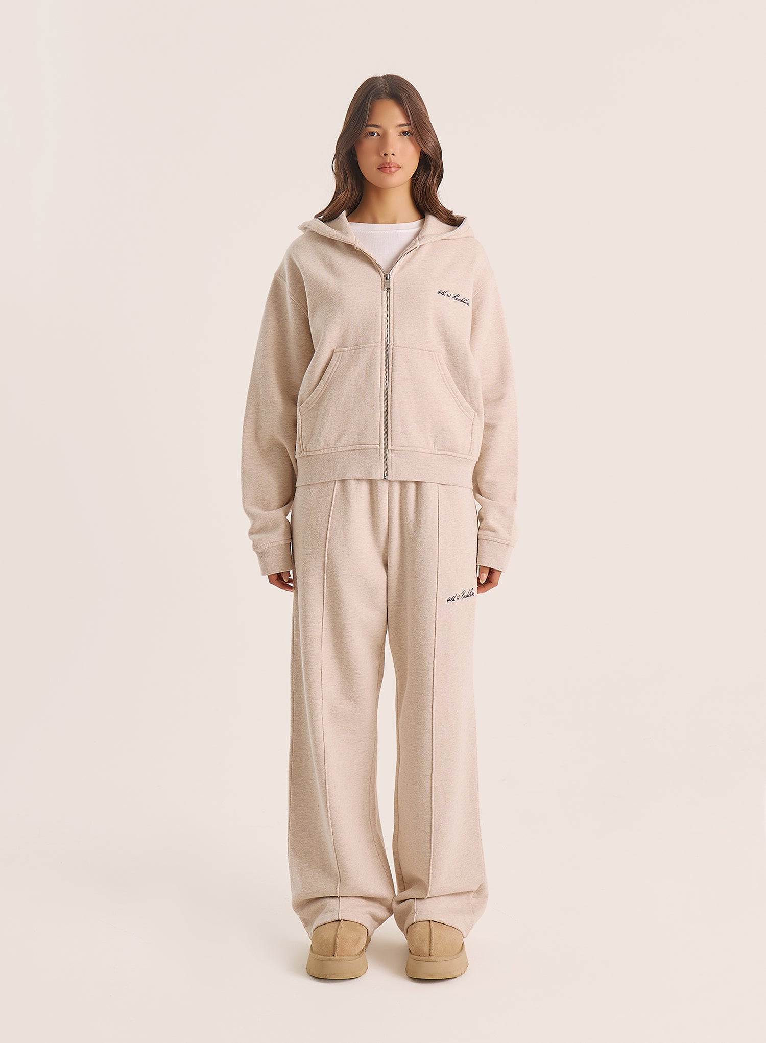 Oatmeal 4th Wide Leg Branded Joggers